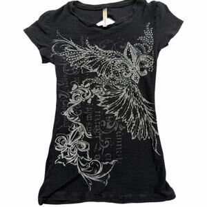 Y2K Ocasion Grunge McBling Black Baby Tee with Cutouts Size Small Goth Punk